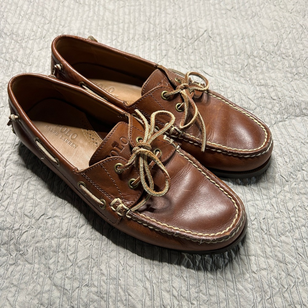 Polo Ralph Lauren Merton Mens 9.5 D Brown Leather Boat Shoes Deck Loafers 14557